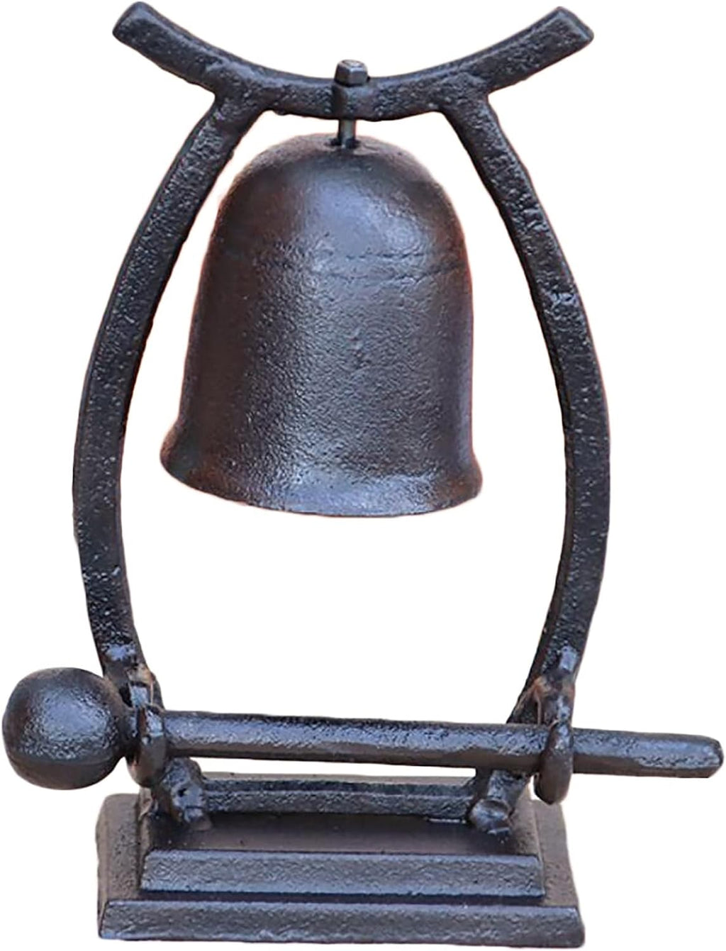 RAN Outdoor Dinner Bells with Mallet, Tabletop Hand Bell on Stand, Made of Cast Iron, Indoor Outdoor Desktop Decoration (Color : Black, Size : 6.7' x 3.1' x 8.9')