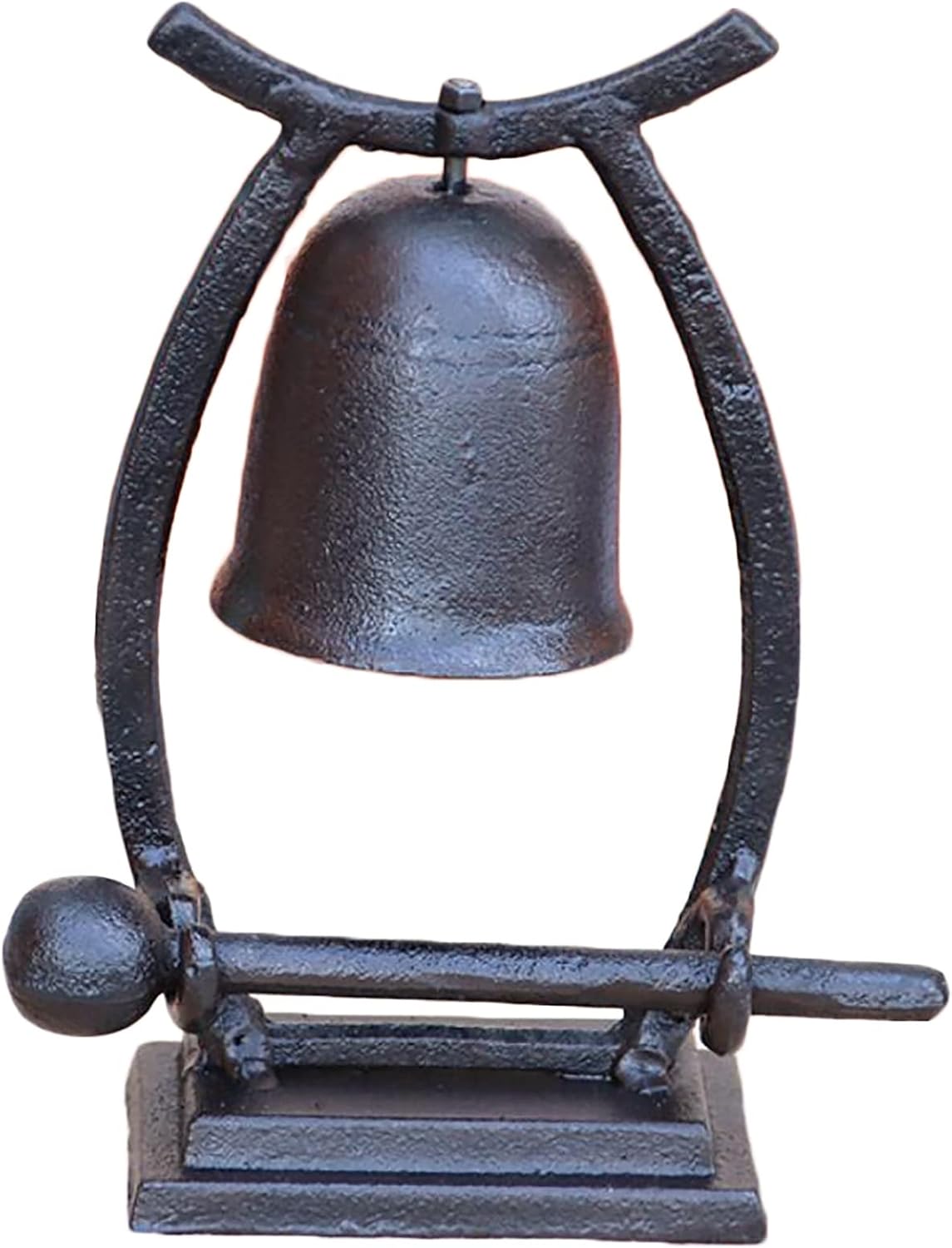 RAN Outdoor Dinner Bells with Mallet, Tabletop Hand Bell on Stand, Made of Cast Iron, Indoor Outdoor Desktop Decoration (Color : Black, Size : 6.7' x 3.1' x 8.9')