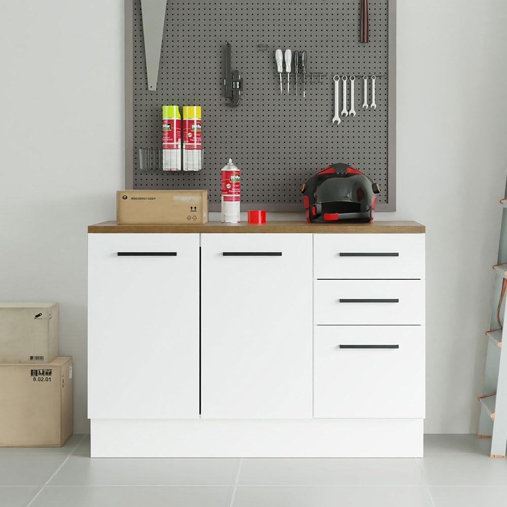 Madesa Heavy-Duty Garage and Utility Room Base Storage Cabinet with 2 Doors and 3 Drawers Storage Shelves 47 Inch Wooden Organization Unit - White