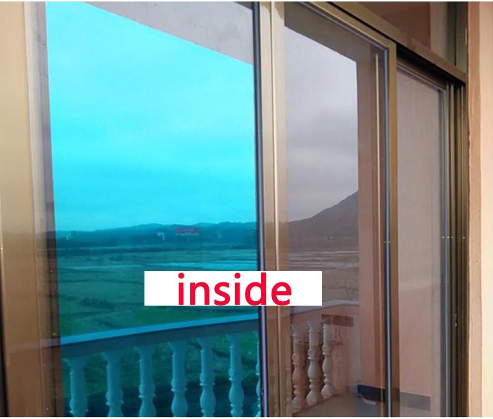 HOHOFILM 60' x 33ft Roll Blue Silver Window Film Daytime Privacy One Way Vision Sun Blocking Mirror Heat Reduction Reflection Adhesive for Glass