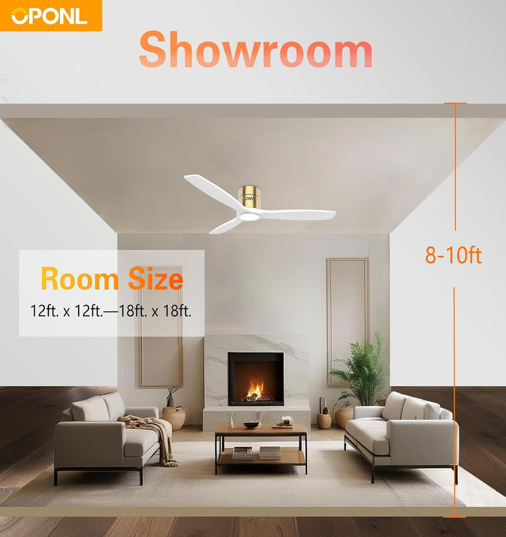 OPONL 52 Inch Natural Wood White Ceiling Fan with Light, Remote Control, Noiseless,Reversible, 6CCT, Dimmable, Timeable, Flush Mount Ceiling Fans with Lights for Bedroom,Indoor/Outdoor Use