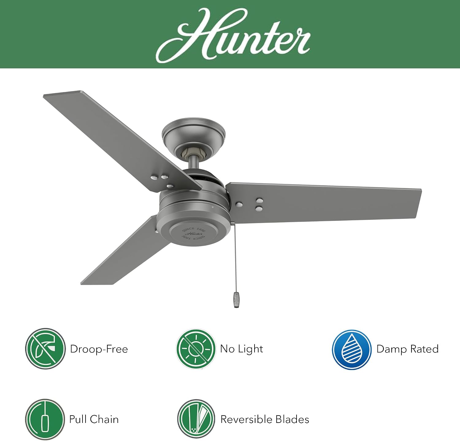 Hunter Fan 44 inch Contemporary Matte Silver Outdoor Ceiling Fan with Pull Chain (Renewed)