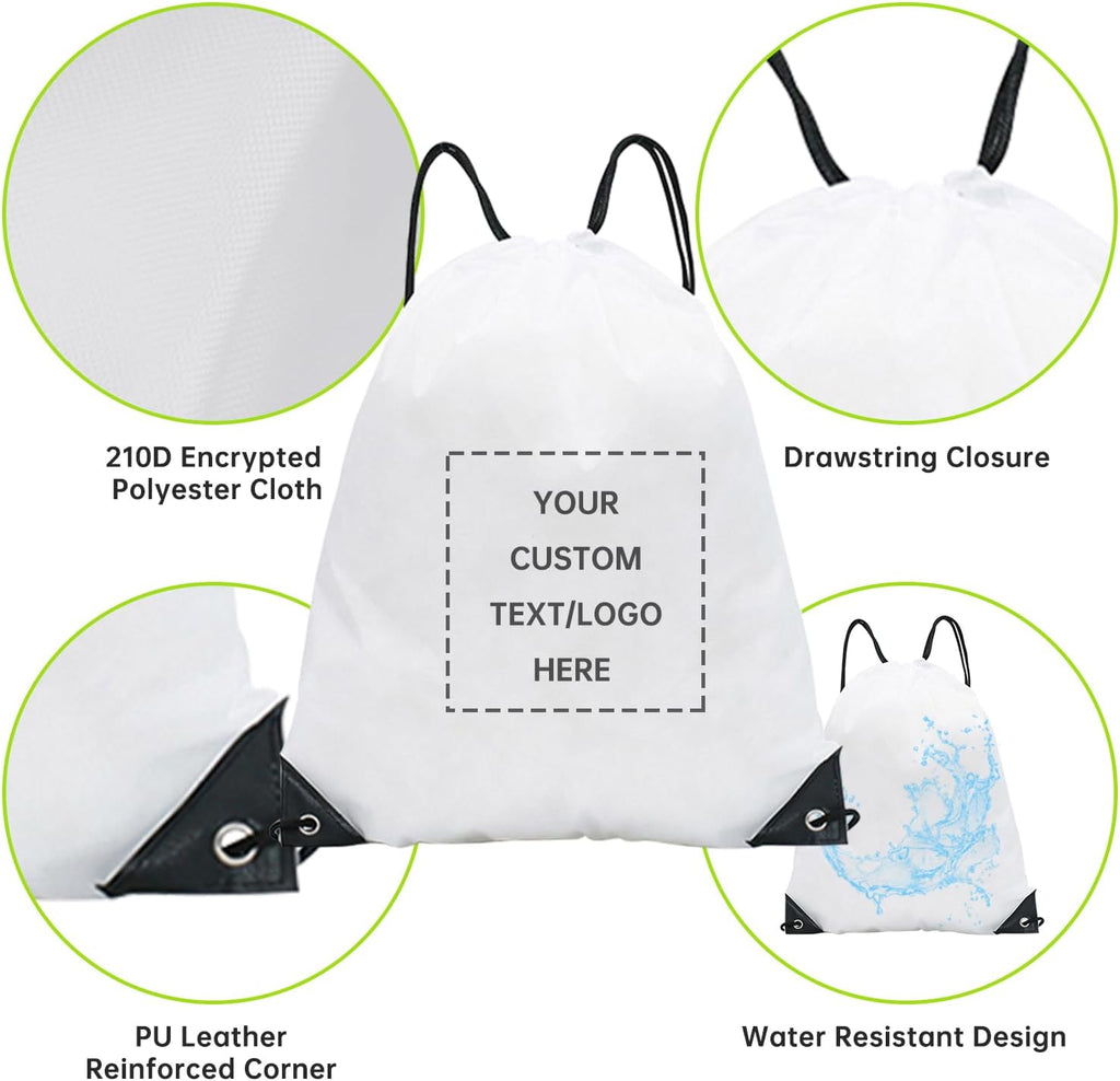 JEOHLORY pack of 100 Custom Bags With Your Logo,customized backpack,promotional items,Drawstring Backpacks,Great for Everyday Use (Custom white)
