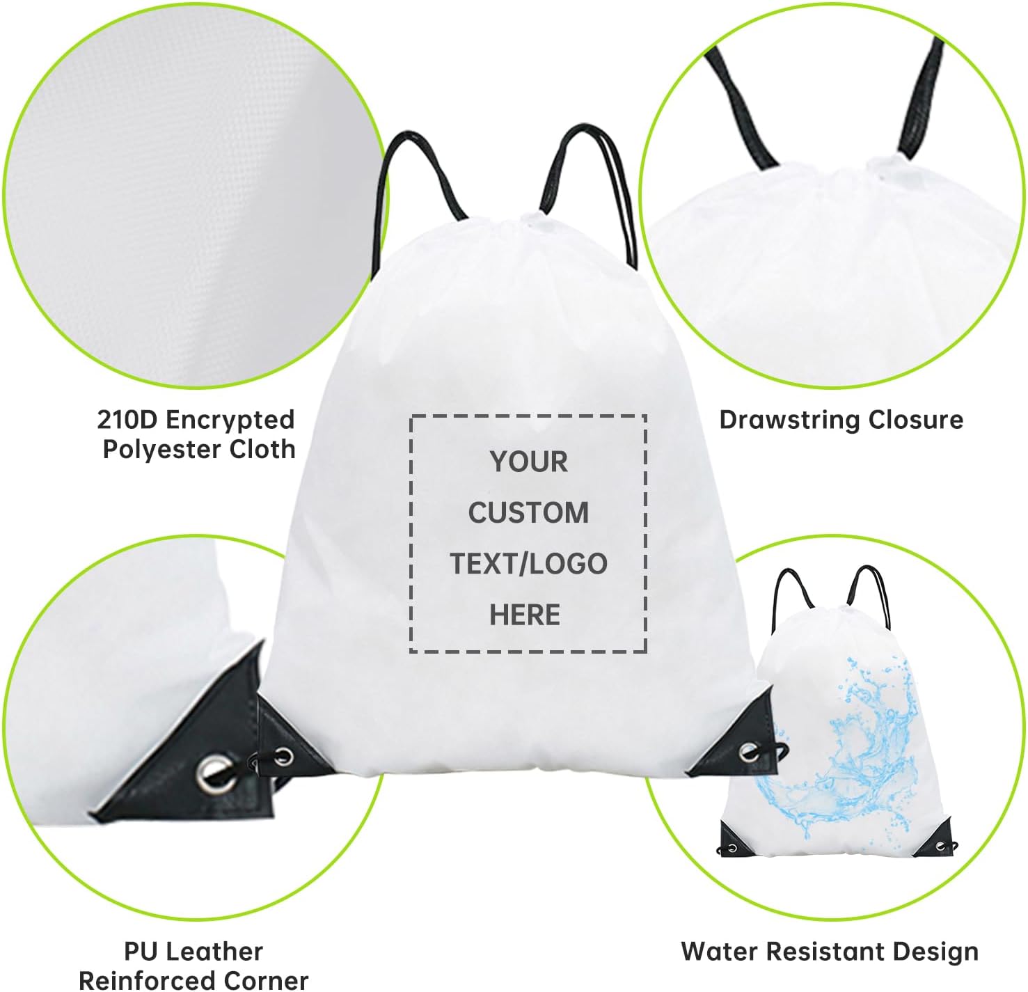 JEOHLORY pack of 100 Custom Bags With Your Logo,customized backpack,promotional items,Drawstring Backpacks,Great for Everyday Use (Custom white)