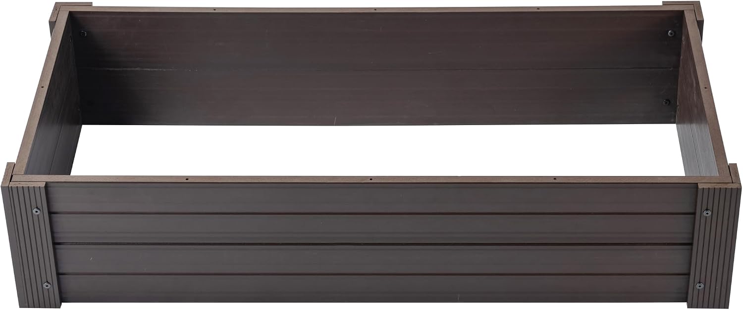 New Age Garden ECOFLEX Stackable Raised Garden Bed (2×4 ft), Open Bottom Composite Planter, Stackable, Non‑Toxic, Eco‑Friendly Walnut Finish
