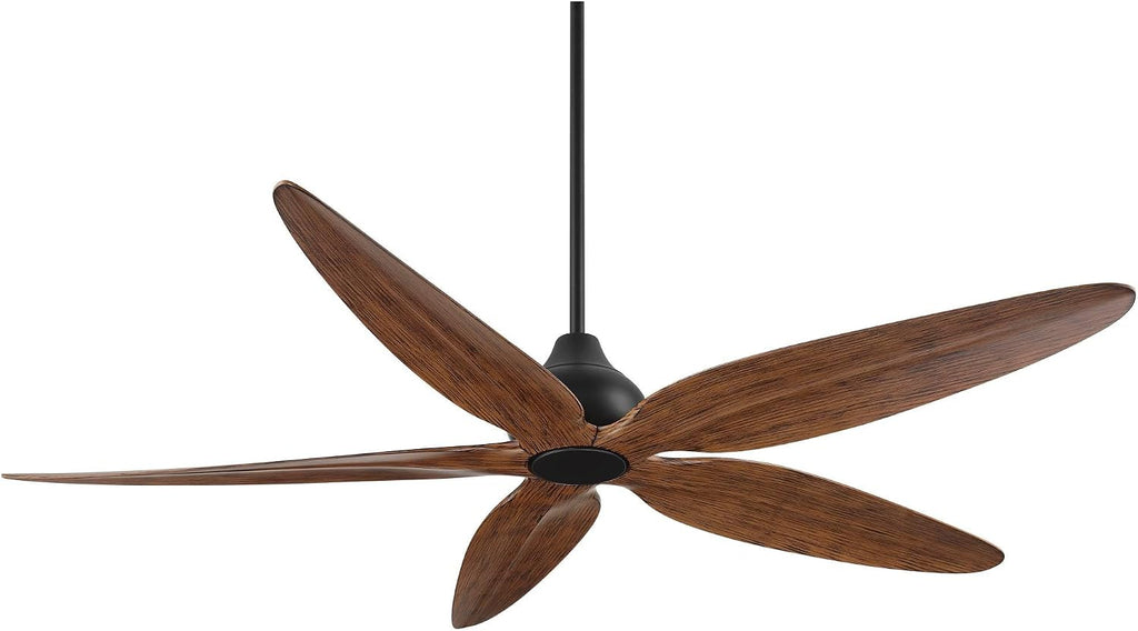 Casa Vieja 60' Lotus Bay Modern Coastal Indoor Outdoor Ceiling Fan 5 Blade LED Light Remote Control Matte Black Finish Brown Walnut Finish Blades Bedroom Patio Living Room Damp Rated Decorative