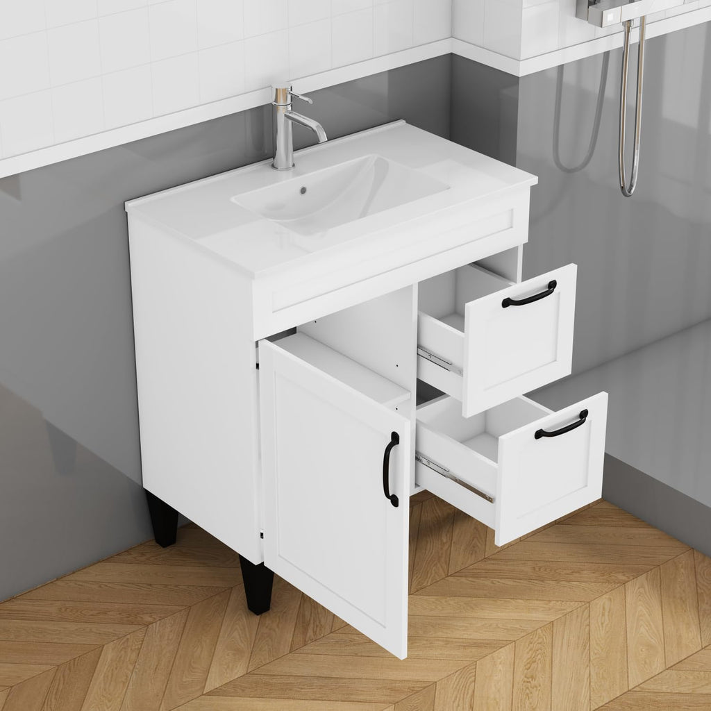 31.5-inch Bathroom Vanity with Sink Combo White Ceramic Basin Medium Bathrooms, Family Powder Rooms, En Suites Modern Upgrade