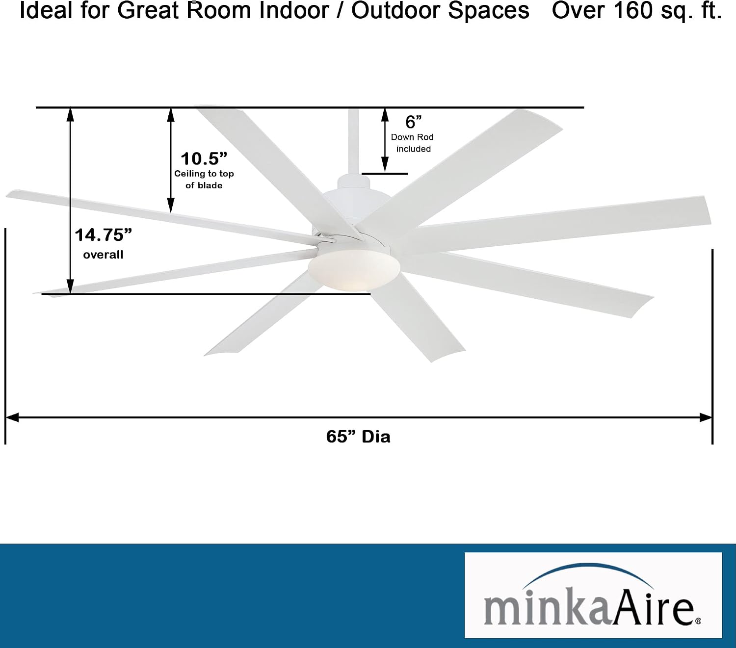 MINKA-AIRE F888L-WHF Slipstream 65' 8-Blade LED Ceiling Fan in White Finish with Flat White Blades and Etched Opal Glass