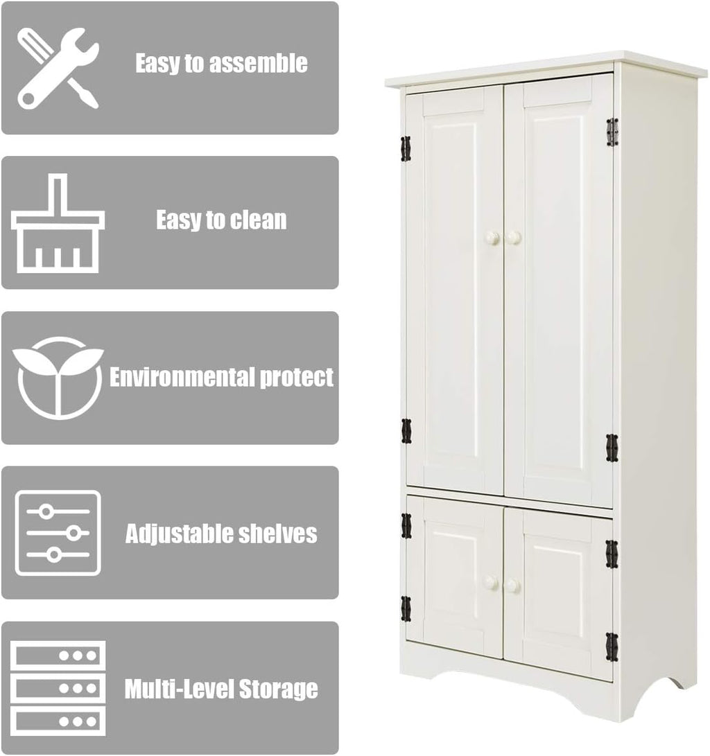 Giantex Accent Floor Storage Cabinet Adjustable Shelves Antique 2-Door Low Floor Cabinet Pantry 24' Lx13 Wx49 H (Cream White)