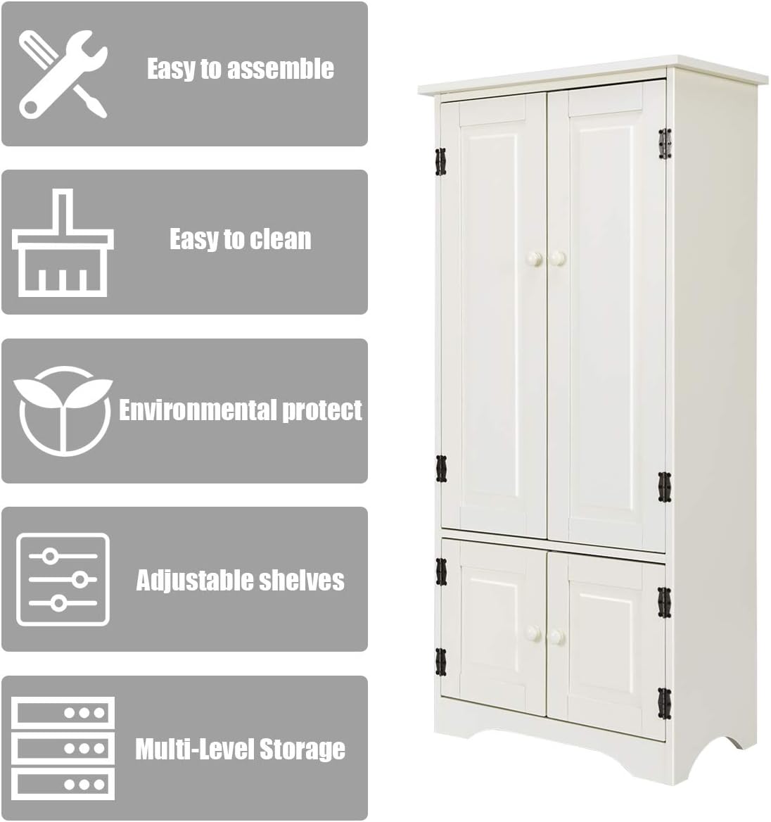 Giantex Accent Floor Storage Cabinet Adjustable Shelves Antique 2-Door Low Floor Cabinet Pantry 24' Lx13 Wx49 H (Cream White)