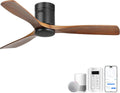 CACI Mall 52 Inch Smart Ceiling Fan without Light, Flush Mount, 3 Blades Solid Wood, Low Profile, Modern, Outdoor/Indoor Ceiling Fans No Light for Bedroom/Farmhouse/Patio