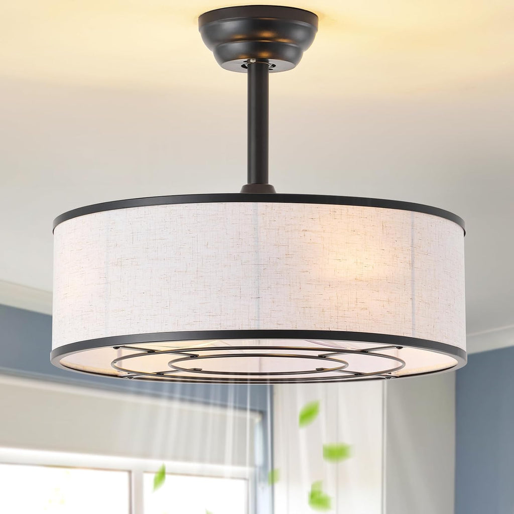 20' Black Caged Boho Fandelier Ceiling Fan with Light & Remote Control - Bladeless Chandelier Fan, 6 Speed Quiet Reversible Motor for Bedroom, Nursery, Living Room