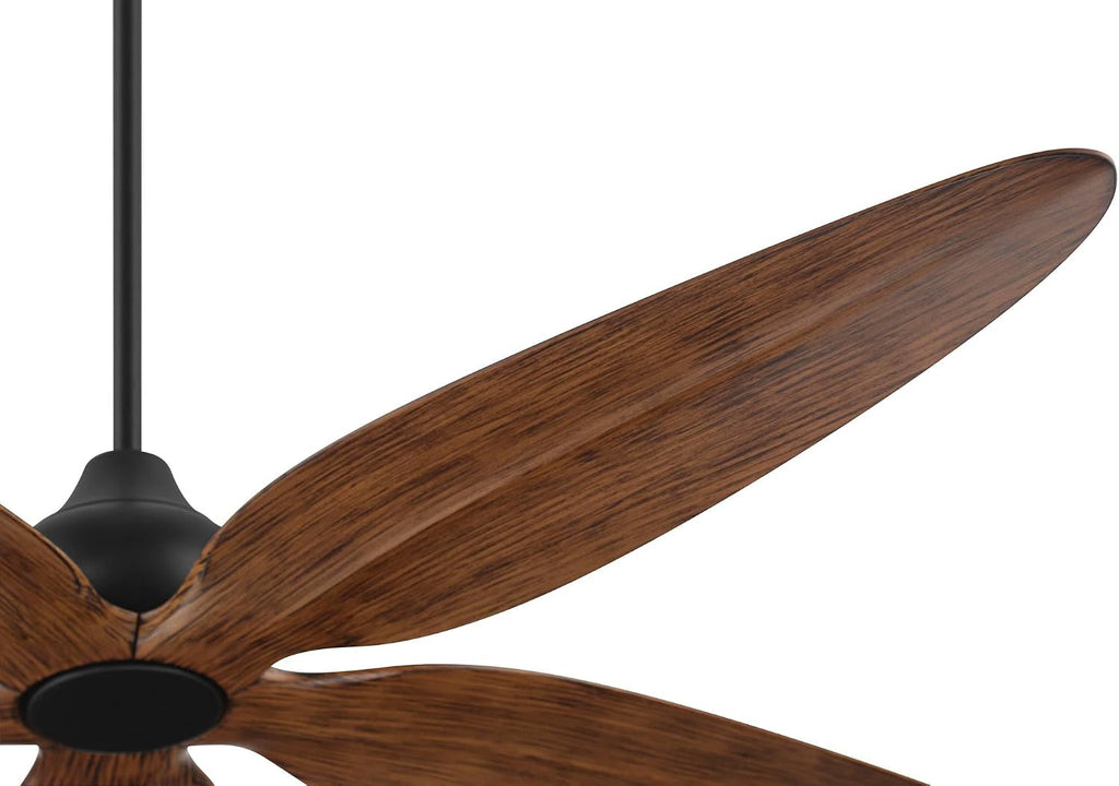 Casa Vieja 60' Lotus Bay Modern Coastal Indoor Outdoor Ceiling Fan 5 Blade LED Light Remote Control Matte Black Finish Brown Walnut Finish Blades Bedroom Patio Living Room Damp Rated Decorative