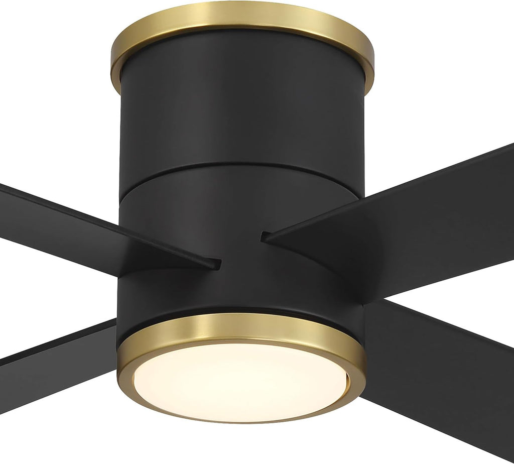 MINKA-AIRE F797L-CL/SBR Falco 54' 4-Blade LED Flush Mount Ceiling Fan - Coal and Soft Brass Finish with Etched Lens