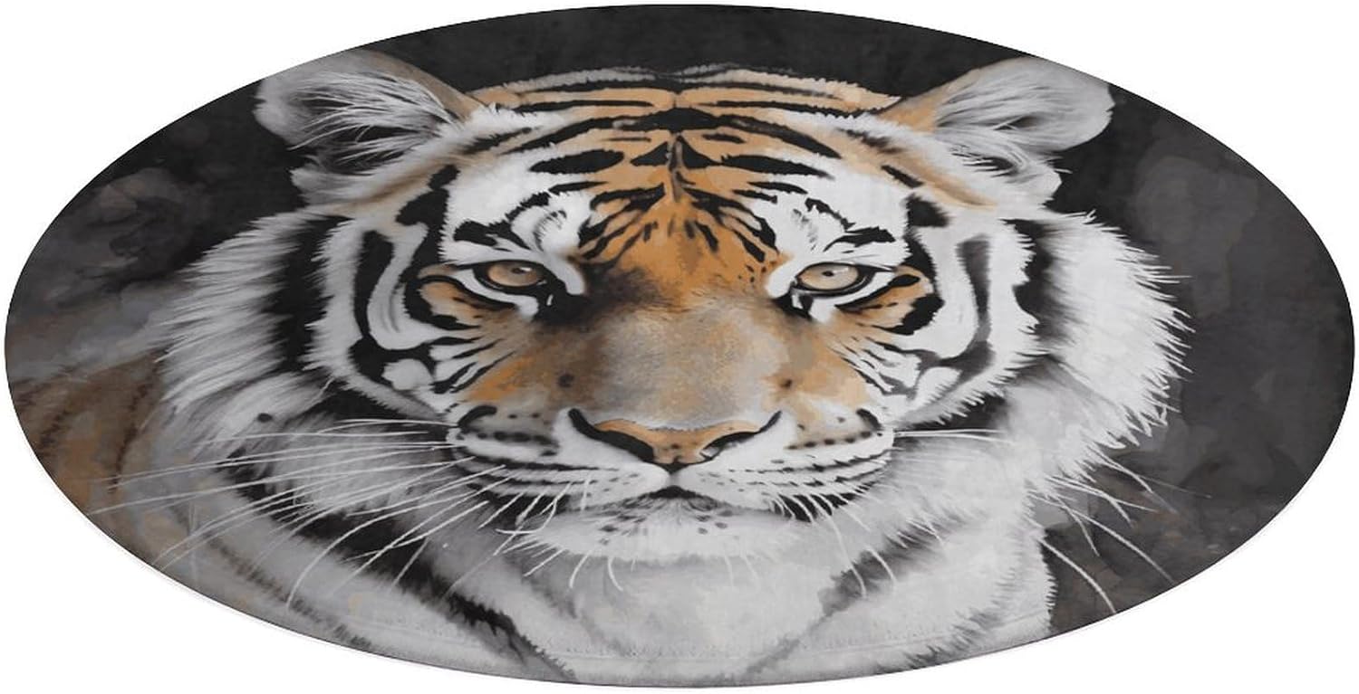 Tiger Coral Velvet Round Floor Mat Non-Slip Bath Rug Floor Covering for Bathroom Vanity Guest Suite & Vacation Home
