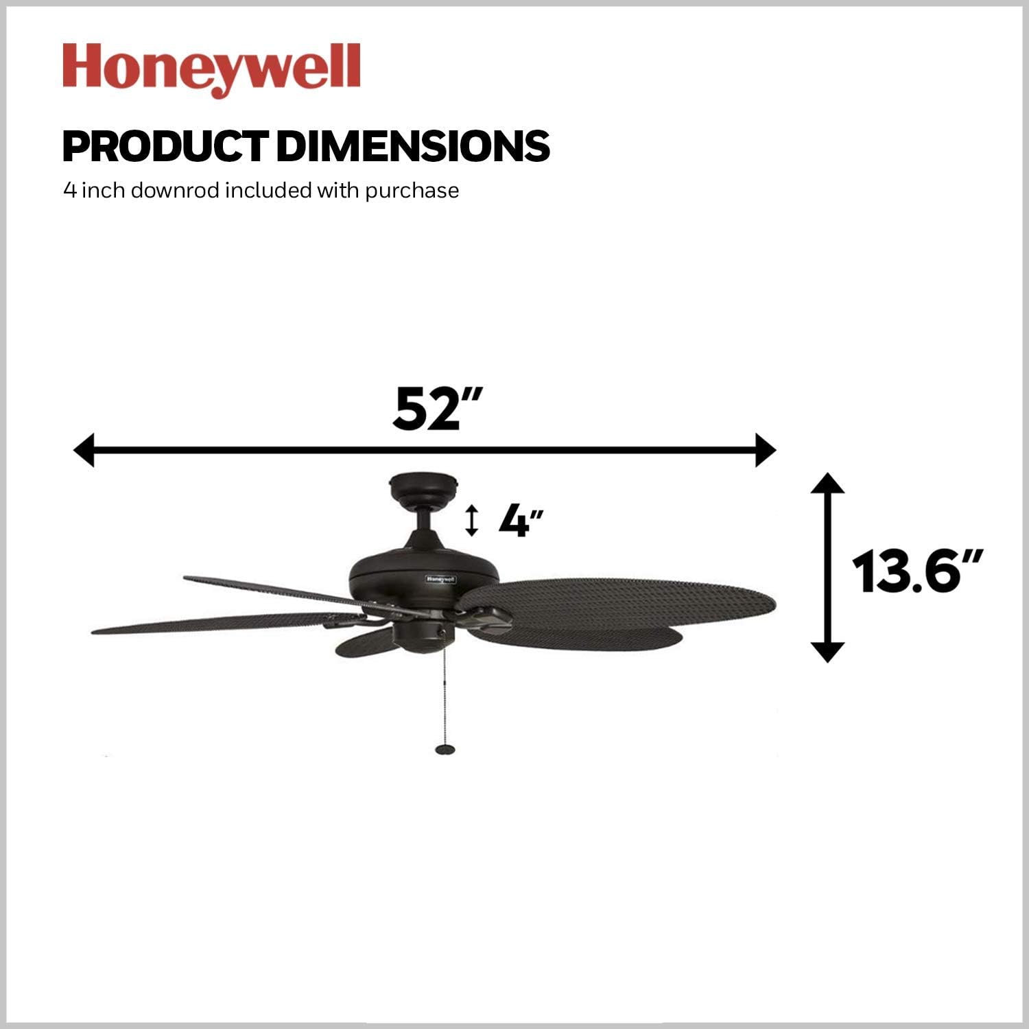 Honeywell Duval 52' Tropical Indoor Outdoor Ceiling Fan, 5 Blades, Bronze