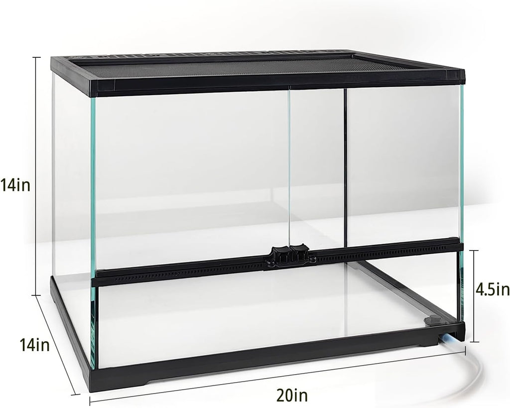 17 Gallon Reptile Glass Tank 20'x14'x14' with Drainage Hole - Pre-Assembled Reptile Cage Enclosure for Turtle,Tortoise,Hermit Crab,Bearded Dragon,Gecko,Lizard,Snake,Spider,Fish,Tarantula