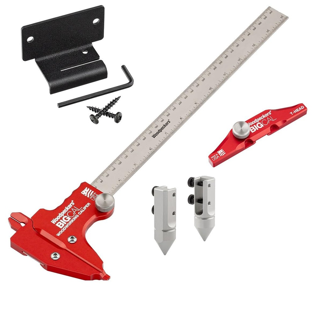 Woodpeckers BigCal Woodworking Calipers Deluxe Set, 12 Inch / 300MM, Inch & Metric Scales, USA Made, Inside & Outside References & Depth Gauge - BC-12300-DLX