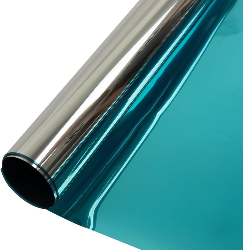 HOHOFILM 60' x 33ft Roll Blue Silver Window Film Daytime Privacy One Way Vision Sun Blocking Mirror Heat Reduction Reflection Adhesive for Glass