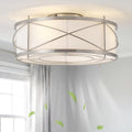 Silver Flush Mount Boho Ceiling Fan with Lights, 20' Caged Rattan Ceiling Fans with Light and Remote, Enclosed with 6 Speeds for Living Room, Bedroom, Nursery