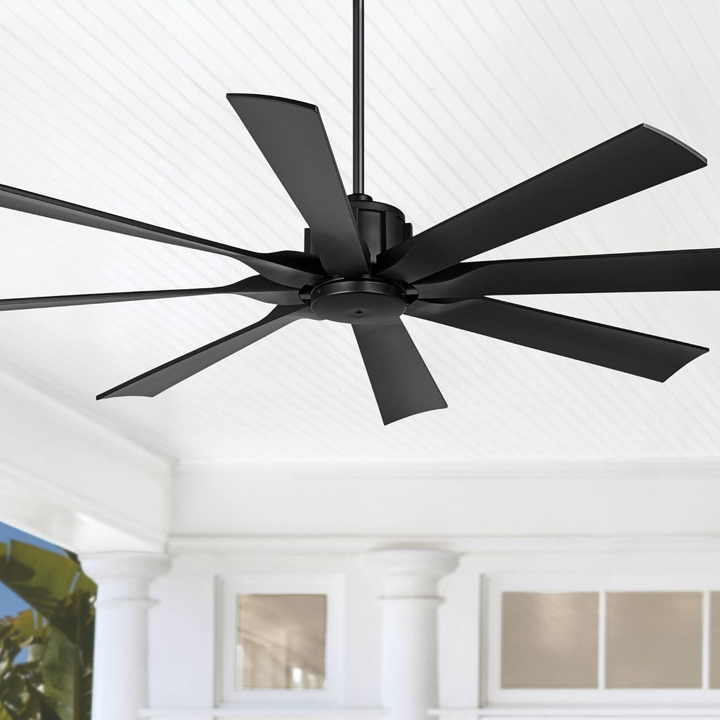 Possini Euro Design 60' Defender Modern Indoor Outdoor Ceiling Fan with Remote Control Matte Black Damp Rated for Patio Exterior House Home Porch Gazebo Garage Barn