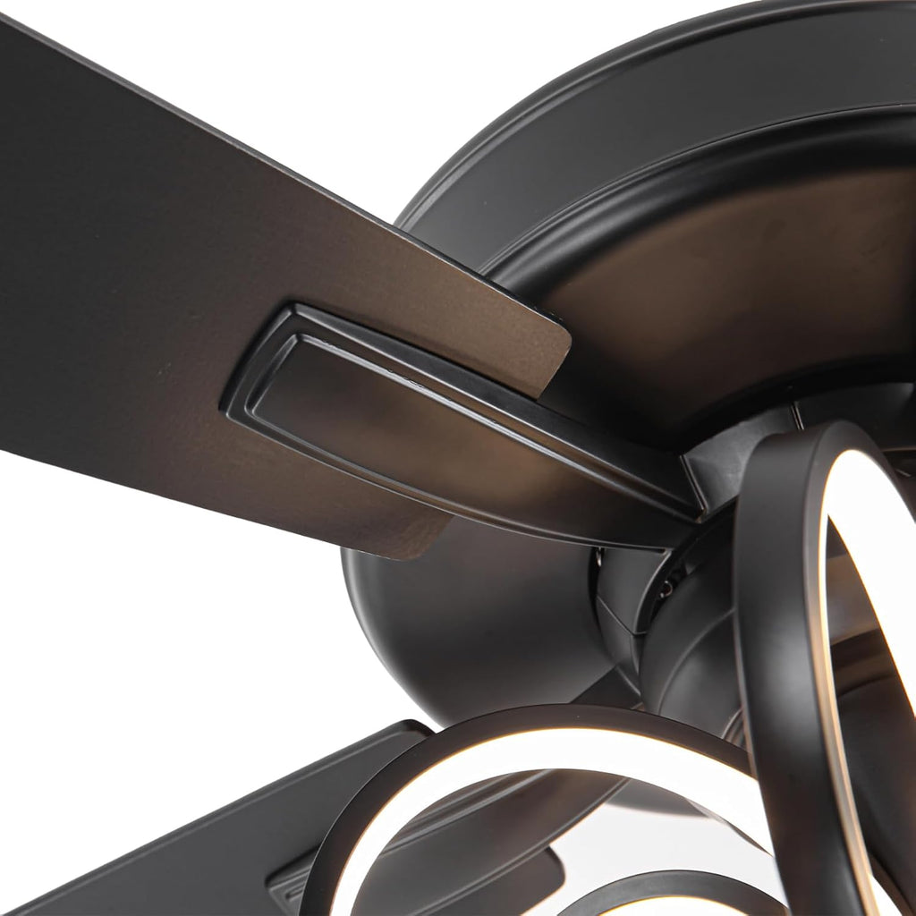 52 Inch Black Ceiling Fans with Lights and Remote - Creative Modern Ceiling Fan for Bedroom Living Room with 3CCT, 6 Speeds, Timer, Dual-Sided Reversible 5 Blades Indoor Outdoor Chandelier Fan
