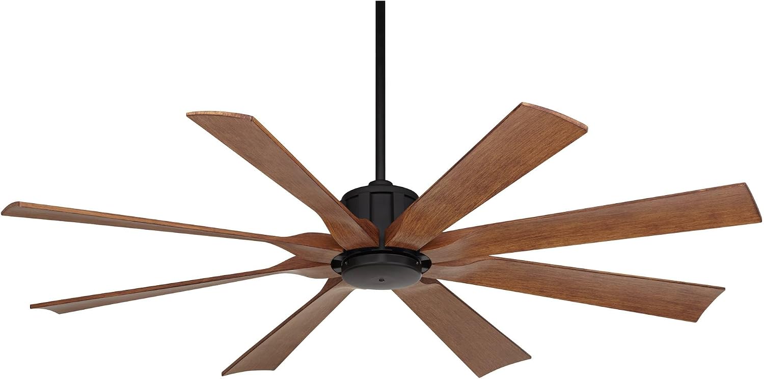Possini Euro Design 60' Defender Modern Industrial Indoor Outdoor Ceiling Fan with Remote Control Matte Black Hand-Painted Koa Damp Rated for Patio Exterior House Home Porch Gazebo Garage Barn Roof