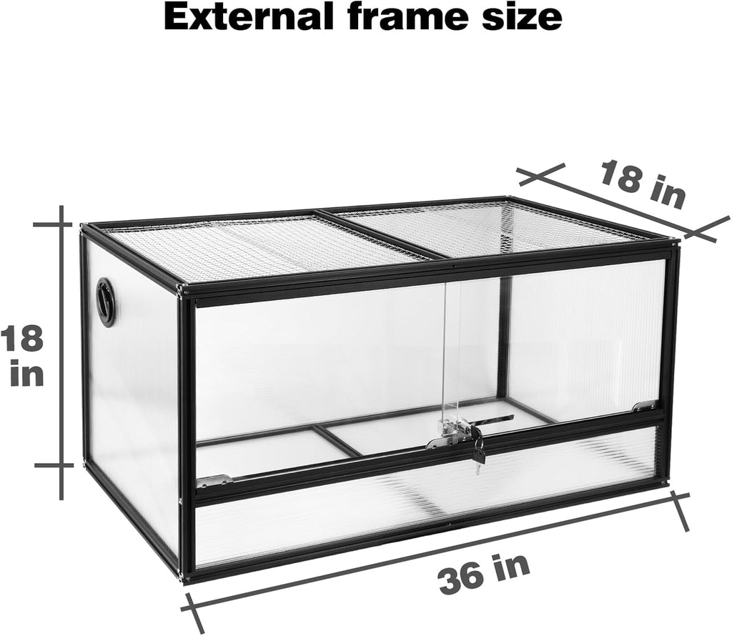 50 Gallon Bearded Dragon Tank, 36'x18'x18' (3x1.5x1.5 ft) Reptile Terrarium, Medium Reptile Enclosure with Aluminum Frame, Mesh Top, Lock Doors