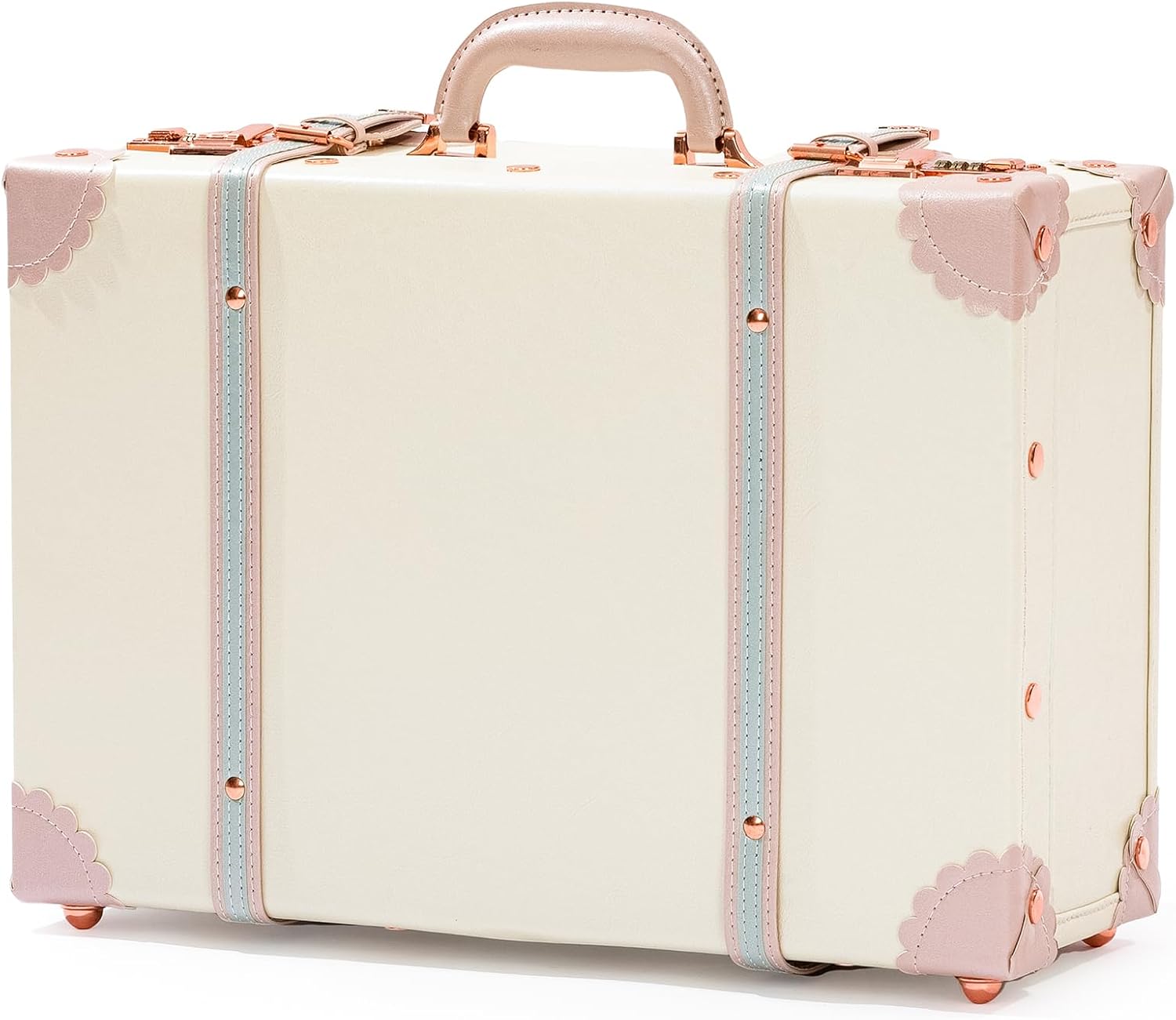 COTRUNKAGE Large 20' Carry On Suitcase Cute Pu Overnight Vintage Trunk Luggage Bag for Women with Combination Locks, Cream White