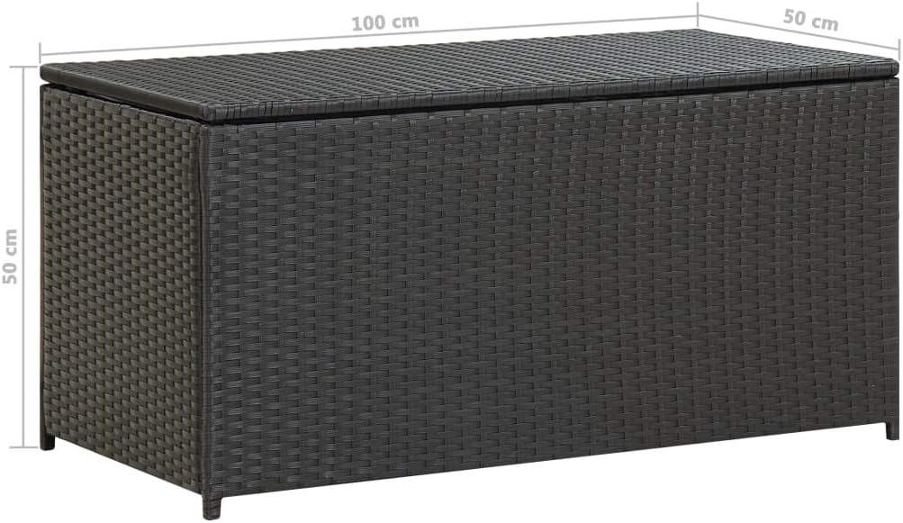 Garden Storage Box Indoor/Outdoor Storage Container and Gardening Tools - Store Items on Patio, Garage, Yard.Poly Rattan 39.3'x19.6'x19.6' Black