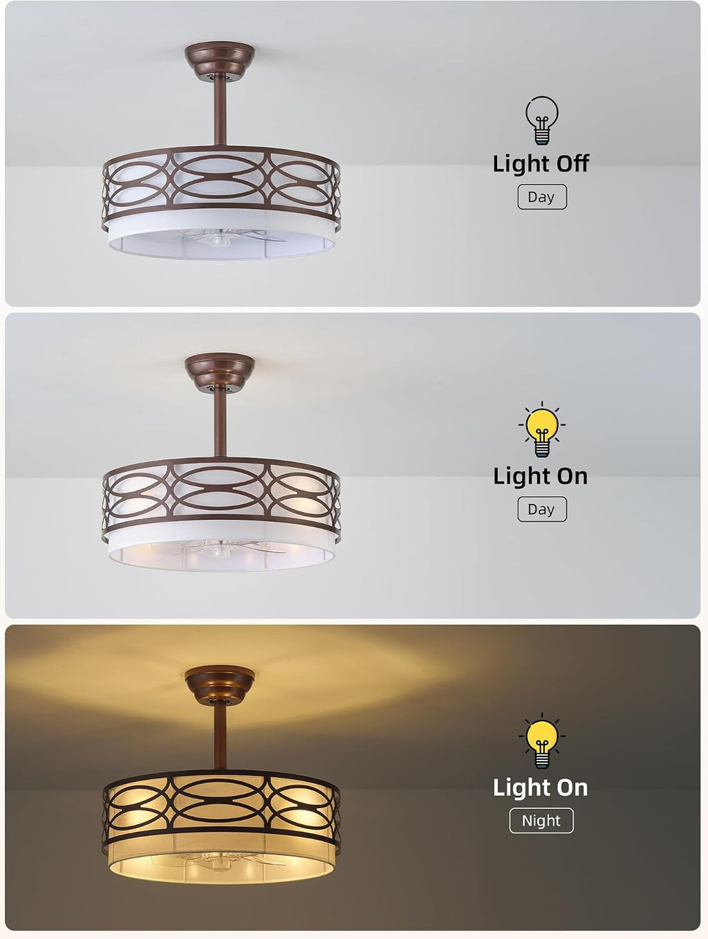 20' Brown Farmhouse Ceiling Fan with Light, Caged Fandelier Ceiling Fans with Lights Remote Control with 6 Speeds for Bedroom, Living Room, Nursery