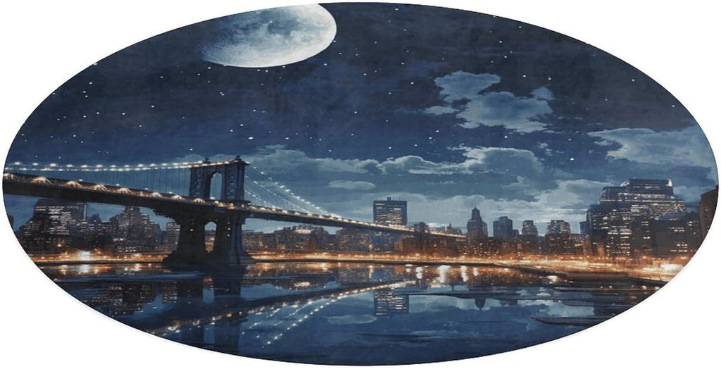 Moon Light New York City Coral Velvet Round Floor Mat Non-Slip Bath Rug Floor Covering for Bathroom Vanity Guest Suite & Vacation Home