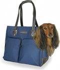 DJANGO Waxed Canvas & Leather Dog Carrier Tote Bag – Premium Soft-Sided Travel Dog Purse with Safety Leash, WR Lining, & Large Zipper Pockets – Everyday Pet Carrier for Small Dogs (Navy Blue, Medium)