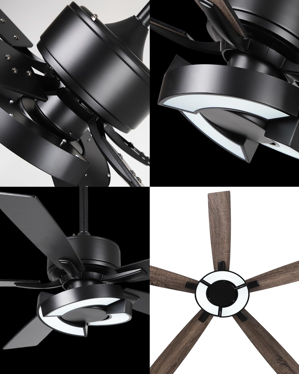 Ceiling Fans with Lights and Remote - Creative Black 52 inch Ceiling Fan with Light, 3CCT, 6 Speeds, Dual-Sided Reversible 5 Blades Indoor Outdoor Modern Chandelier Fan for Bedroom Living Room