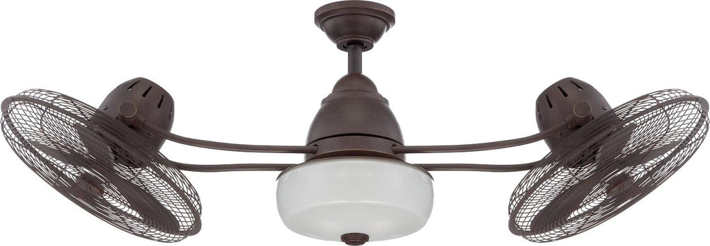 Craftmade 48' Bellows II BW248AG6 Outdoor Damp Rated Dual Head Ceiling Fan, Aged Bronze Finish, Integrated Light Kit, 2 x Dimmable 9W LED Bulbs, Optional Cap Included; Remote and Wall Control Included