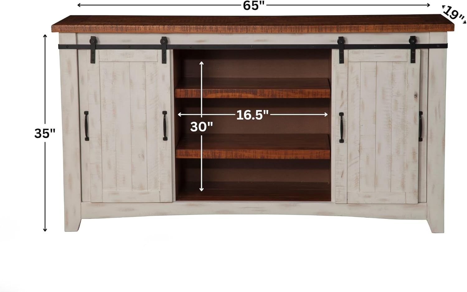 Martin Svensson Home 65' Solid Pine Wood Entertainment Center with Storage. Rustic TV Stand for TVs up to 70.' Sliding Doors, Adjustable Shelves & Cable Management – White and Honey Finish