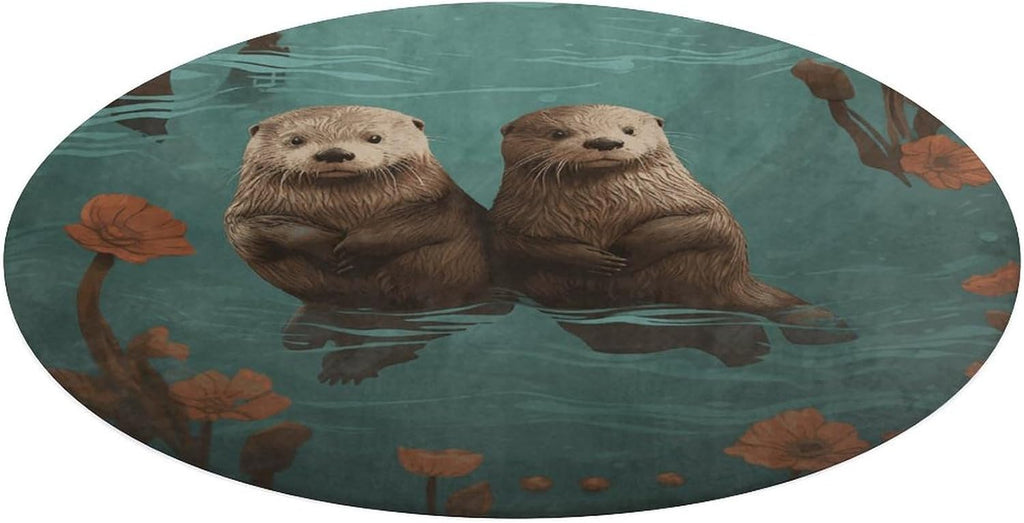 Otters in Love Coral Velvet Round Floor Mat Non-Slip Bath Rug Floor Covering for Bathroom Vanity Guest Suite & Vacation Home