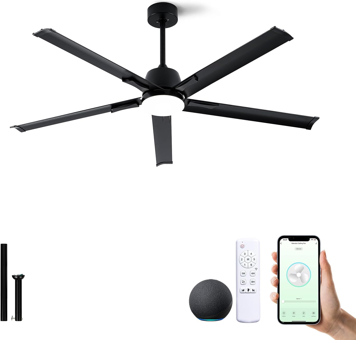 Minislak 62 Inch Smart Ceiling Fan with Light and Remote,Industrial Ceiling Fan with 5 Aluminum Blades,6 Speed,3CCT,Quiet DC Motor Indoor Outdoor Fan for Patio,Living Room,Bedroom