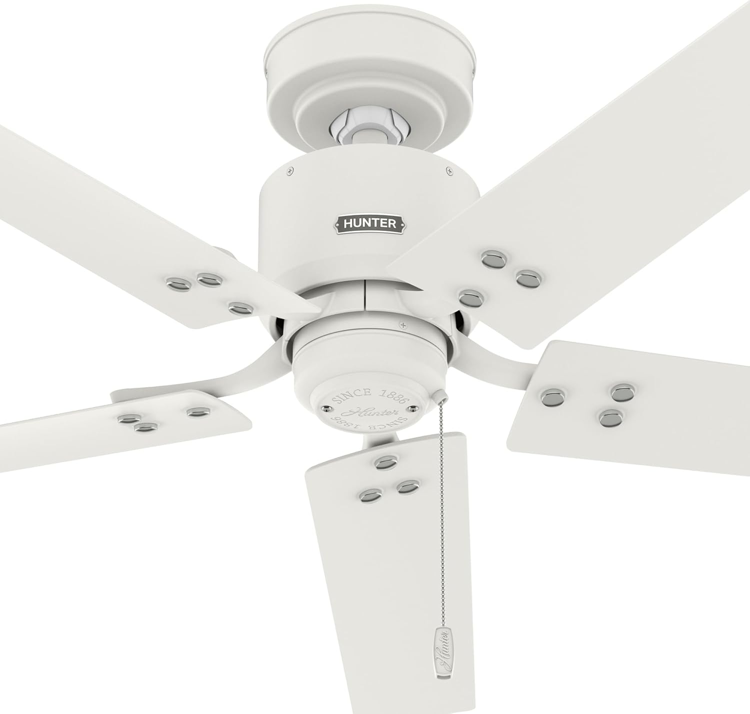 Hunter 52 inch Outdoor or Indoor Ceiling Fan No Light - White Ceiling Fan without Light, For Patio, Porch, Garage, or Living Room, Standard Mount, 5 Blades, Pull Chain - Windbound 51460, Matte White