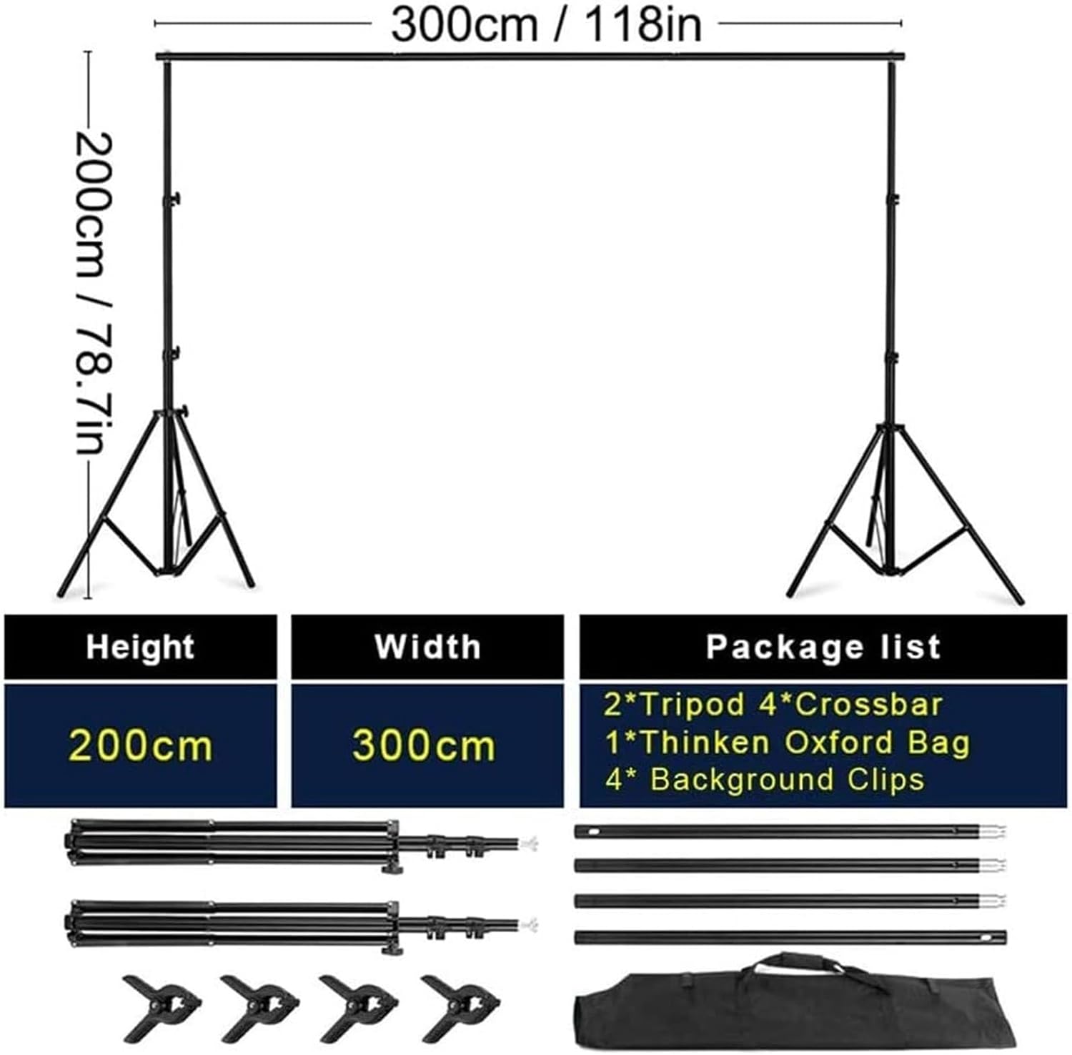 Green Screen Backdrop Stand Kit 6.5x10ft Background Support System with 6.5x10ft Backdrop with Clamps for Photoshoot Video Studio Party