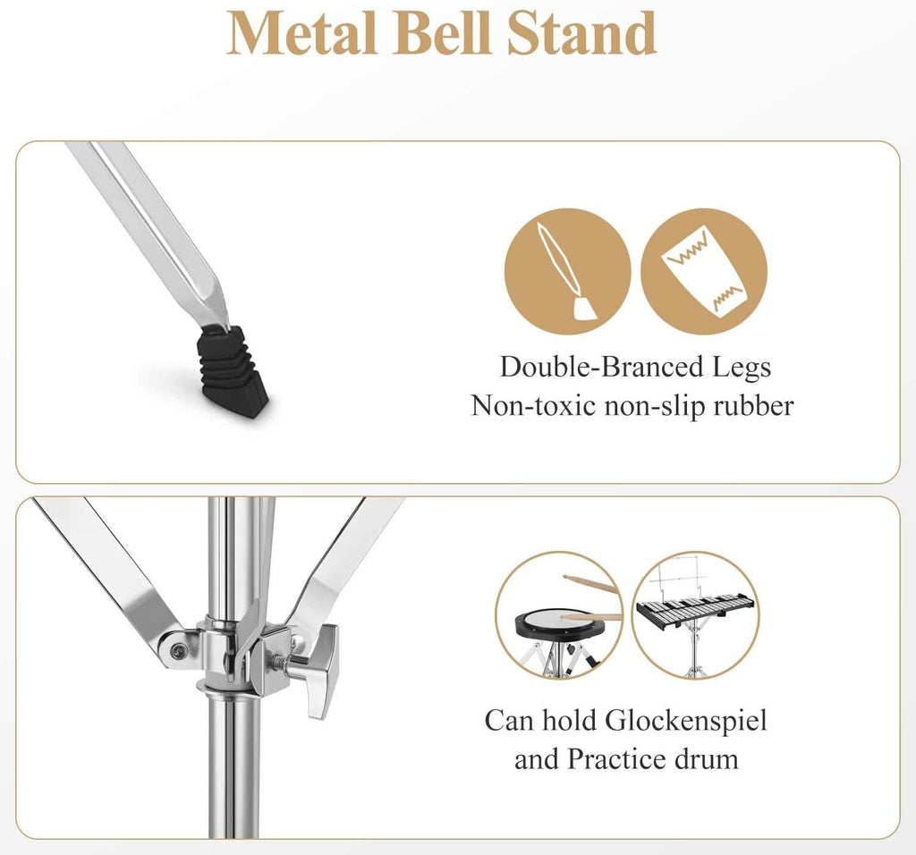 32 Notes Percussion Glockenspiel Bell Kit Xylophone Instrument Set with 8' Practice Pad, Adjustable Stand, Mallets, Drum Sticks and Carrying Bag