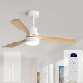 Sofucor 48 Inch Ceiling Fans with Lights and Remote Control-Modern Flush Mount&Downrod Mount Ceiling Fan for Bedroom Living Room Indoor Outdoor Farmhouse Patio, Timer Quiet DC Motor,White&Natural Wood