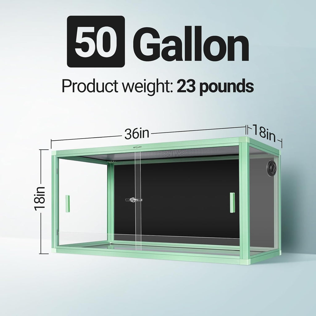 REPTI ZOO 50 Gallon Reptile Terrarium, 36' x 18' x 18' Light Weight Reptile Enclosure, Colored Reptiles Tank with Tempered Glass Door, Large Habitat for Bearded Dragon, Snake, Lizard, Gecko-Green