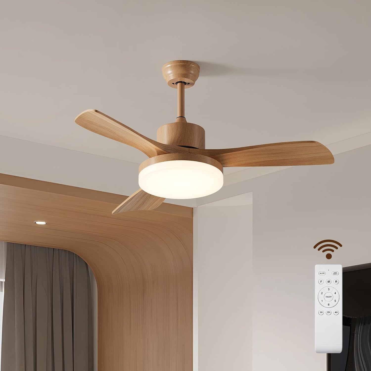 42 Inch Ceiling Fans with Lights, 3 Blades Modern Ceiling Fan with Remote Control, Solid Wood Fan with Light for Patios, Outdoor, Living Room, Dining Room, Bedroom