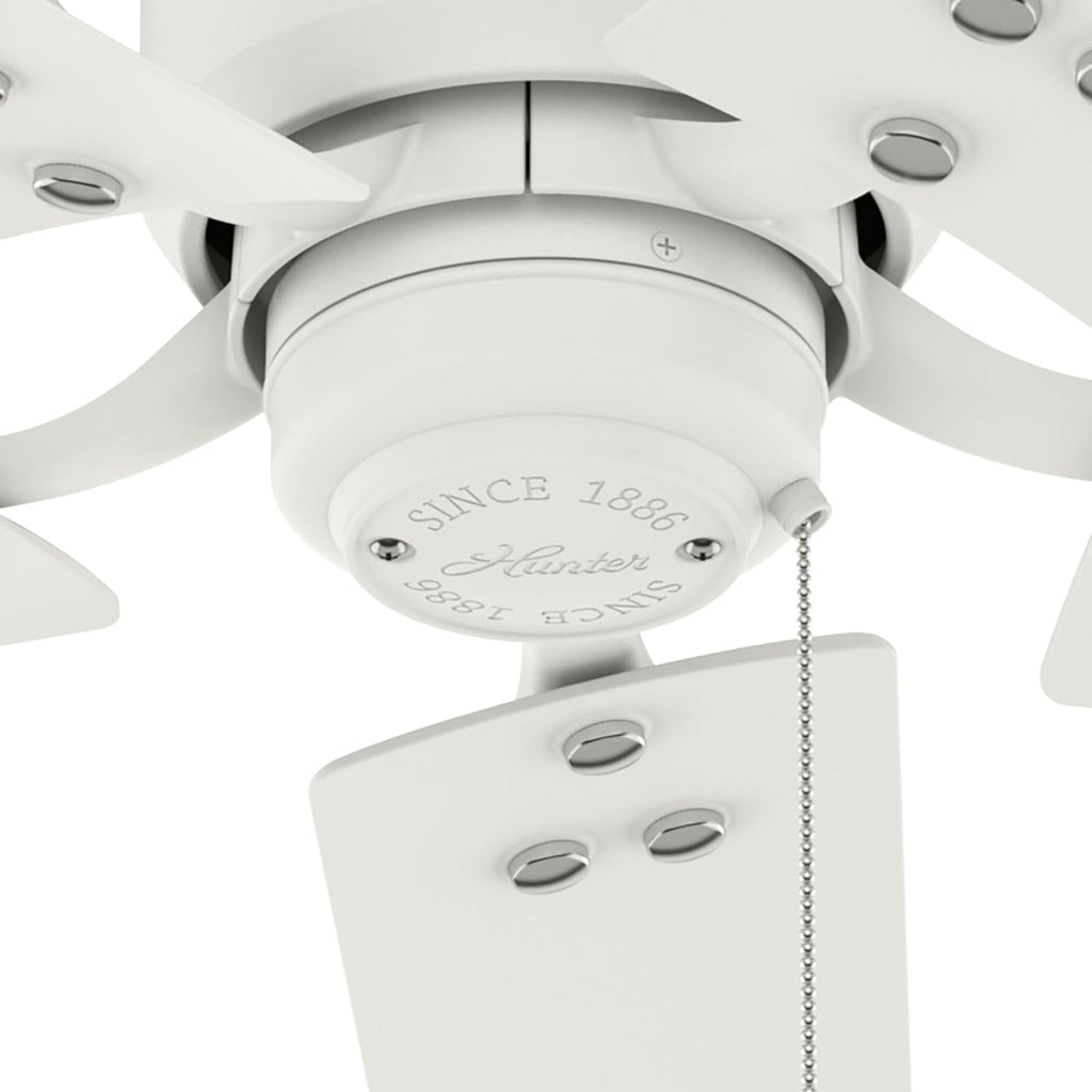 Hunter 52 inch Outdoor or Indoor Ceiling Fan No Light - White Ceiling Fan without Light, For Patio, Porch, Garage, or Living Room, Standard Mount, 5 Blades, Pull Chain - Windbound 51460, Matte White