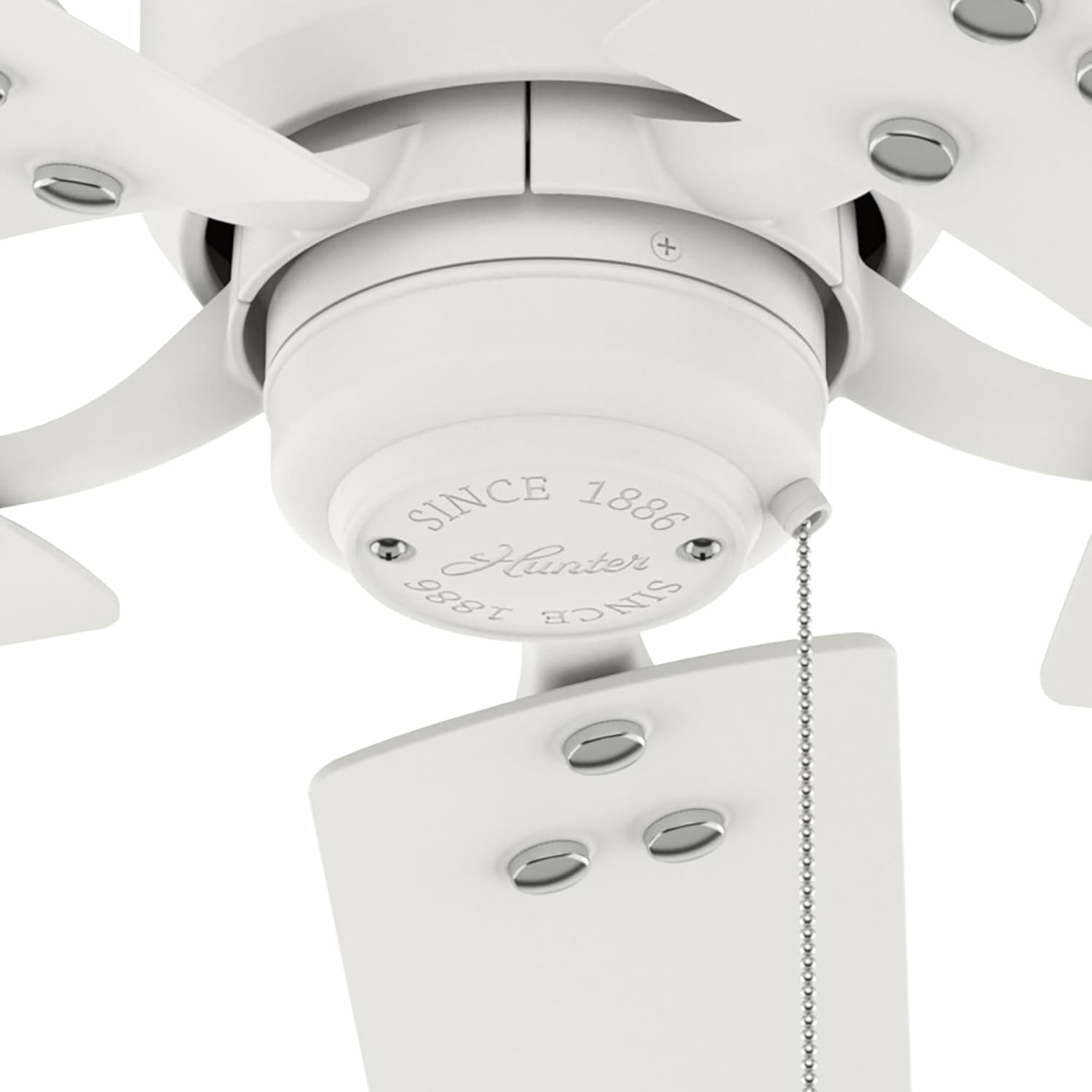 Hunter 52 inch Outdoor or Indoor Ceiling Fan No Light - White Ceiling Fan without Light, For Patio, Porch, Garage, or Living Room, Standard Mount, 5 Blades, Pull Chain - Windbound 51460, Matte White
