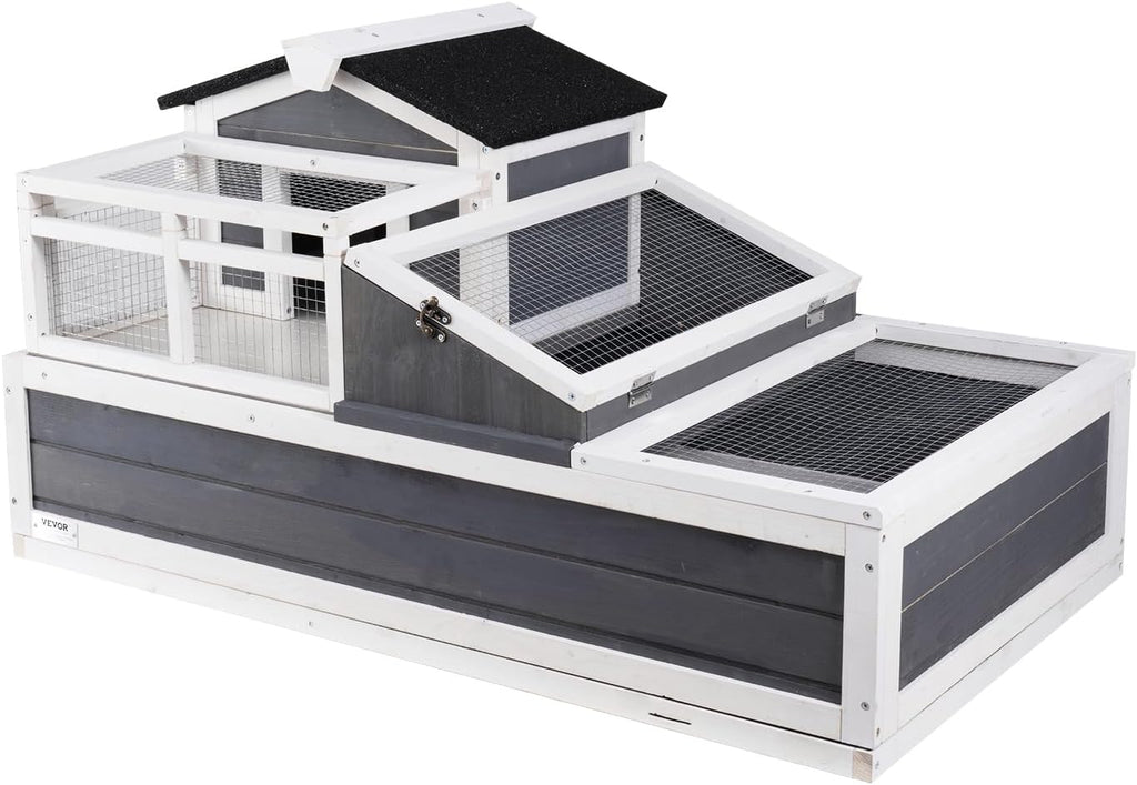 VEVOR 3-Room Tortoise House,Tortoise Habitat with Balcony & 2 Stories, Wooden Tortoise Enclosure Indoor & Outdoor with Ramp, Tray, Openable Roof, Large Reptile Cage, 44' x 25.6'x 24'