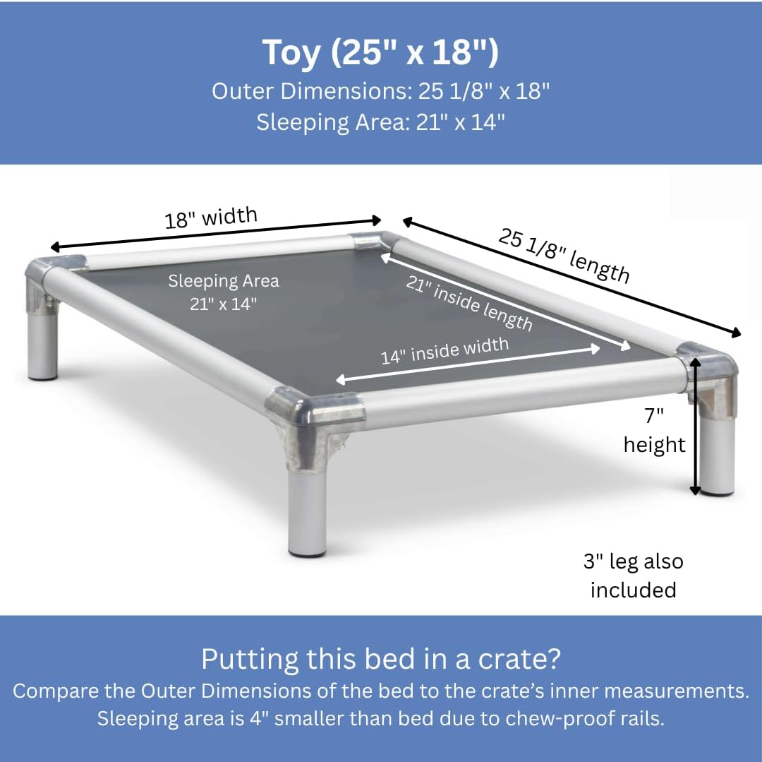 Kuranda Chewproof Elevated Crate Bed - Silver Aluminum - 25' x 18' - Vinyl - Smoke