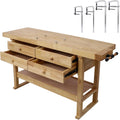 Gecheer 60-inch Wooden Workbench with 4 Drawers, Heavy-Duty Rubberwood Garage Work Table, Includes 4 Bar Clamps (12' & 16')
