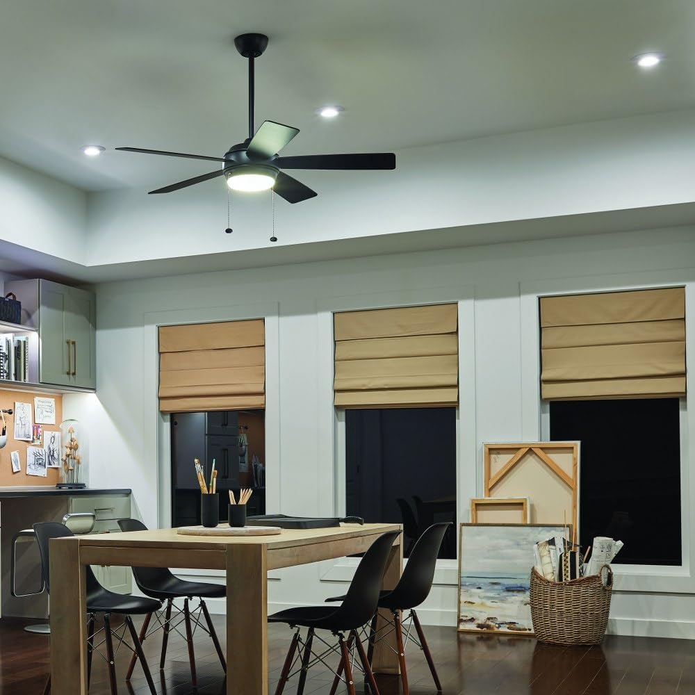 Kichler Starkk 52 in 5-Blade Ceiling Fan with LED Light, Modern Indoor Fan with Etched Cased Opal Glass in Polished Nickel, Reversible Silver and Walnut Blades, 330174PN